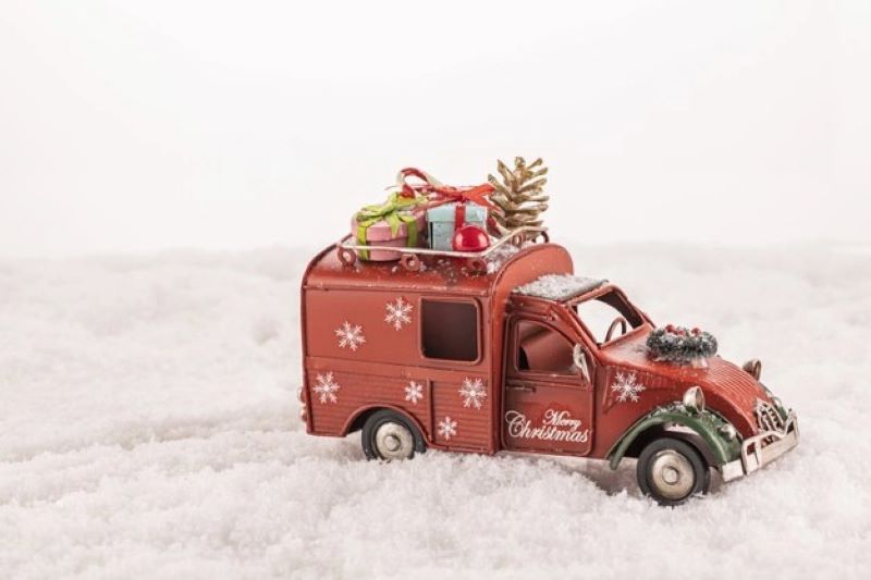 closeup toy car with christmast